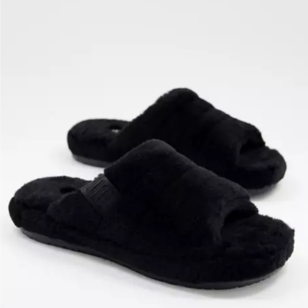 NIB MEN'S SIZE 10 UGG FLUFF YOU SLIP ON SLIPPERS BLACK